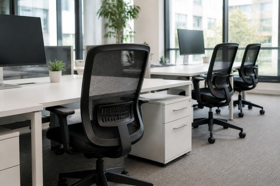 Oficina corporativa con sillas de oficina ergonómicas y escritorios – Grupo Decos