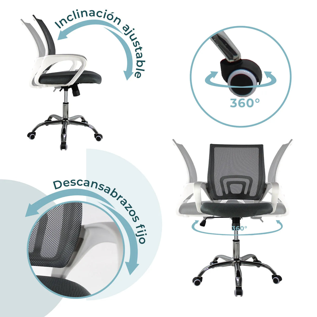 Silla Secretarial JM-107W Mesh Gris